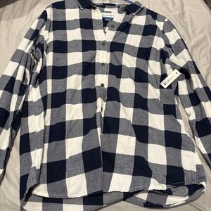 Women Amazon Essentials Navy and White Check Button-Down Shirt